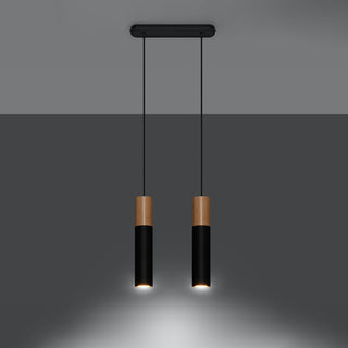 Suspension Bois Noir – Suspension Moderne à Deux Ampoules pour Îlot de Cuisine