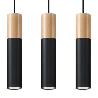 Black Wood Pendant Light – 3 Light Fixture for Dining Table Lighting