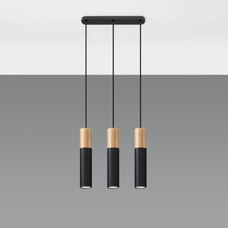 Black Wood Pendant Light – 3 Light Fixture for Dining Table Lighting