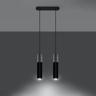 Suspension Béton Noir – Luminaire Plafond Industriel 2 Lumières | Éclairage Suspendu Moderne