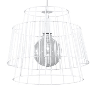 White Metal Pendant Light – Industrial Pendant Light with Geometric Metal Wire Design