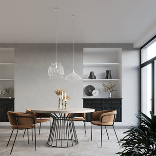 White Metal Pendant Light – Industrial Pendant Light with Geometric Metal Wire Design
