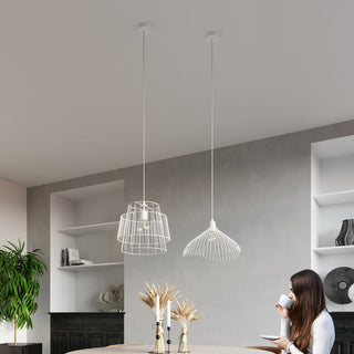 White Metal Pendant Light – Industrial Pendant Light with Geometric Metal Wire Design