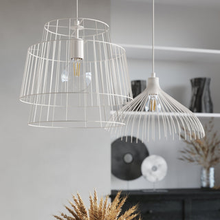White Metal Pendant Light – Industrial Pendant Light with Geometric Metal Wire Design