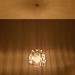 White Metal Pendant Light – Industrial Pendant Light with Geometric Metal Wire Design