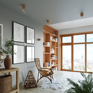 Plafonnier en bois naturel – Luminaire en bois minimaliste avec éclairage d'ambiance réglable