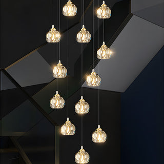 Aluminum crystal pendant from below — gold contemporary light