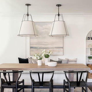 Suspension moderne - Lampe à suspendre en tissu blanc avec tige réglable pour salon