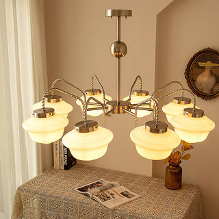 White chain pendant from below — industrial glass ceiling lamp