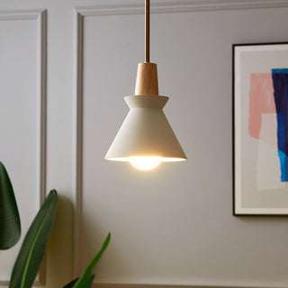 Suspension en Béton - Lampe Cône Moderne Blanche avec Longueur de Suspension Ajustable