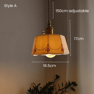 Ceramic pendant side angle — classic white dining ceiling lamp