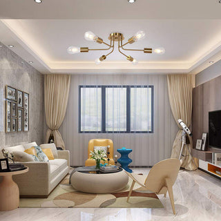 Gold glass 6-shade chandelier wide — semi-flush modern ceiling