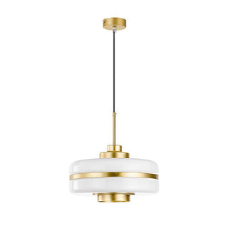 Scandinavian glass pendant in interior — metal soft glow lamp