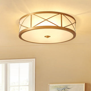 Antique drum ceiling lamp brass glass – geometric pattern