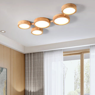 Retro Wood Ceiling Light - Multi Head Ceiling Light with Warm Ambient LED