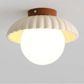 Creamy stained glass ceiling lamp – French iron frame close-up