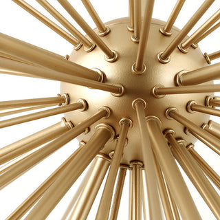 Mid-century brass metal chandelier detail — 10-bulb warm texture