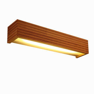 Wood bathroom rustic vanity LED wall lamp close-up — sconce