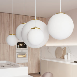 Suspension Globe en verre – Suspension en verre blanc avec finition or pour l'éclairage de salon