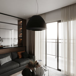 Lustre en tissu noir – Lampe plissée moderne en tissu pour l'éclairage du salon