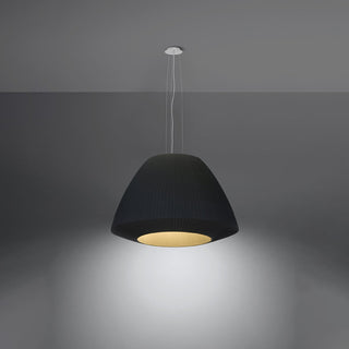 Lustre en tissu noir – Lampe plissée moderne en tissu pour l'éclairage du salon