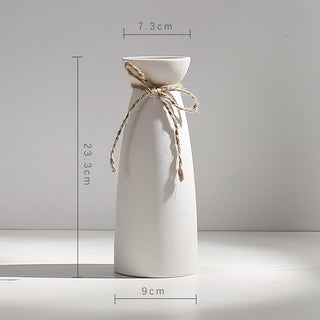 white ceramic vase modern minimalist kyathos decorative flower holder hemp rope lifestyle view