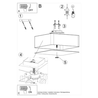 Plafonnier en tissu blanc – Luminaire carré moderne avec abat-jour en tissu pour salon