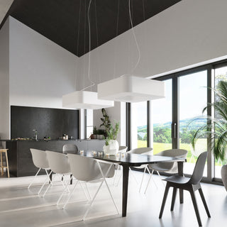 Lustre en tissu blanc – Plafonnier carré moderne avec éclairage ambiant doux