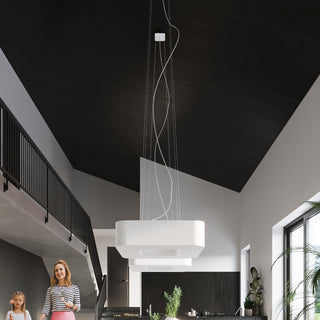 Lustre en tissu blanc – Plafonnier carré moderne avec éclairage ambiant doux