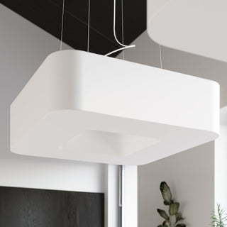 Lustre en tissu blanc – Plafonnier carré moderne avec éclairage ambiant doux