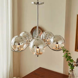 Silver glass ball chandelier wide — modern metal frame ceiling