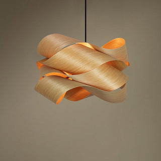Wood pendant lamp with geometric shape — modern kitchen