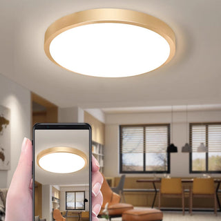 Vintage gold flush ceiling light – round warm installed