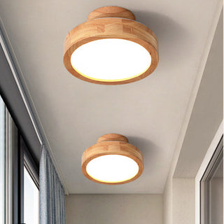 Contemporary round LED ceiling lamp, wood sleek flush mount