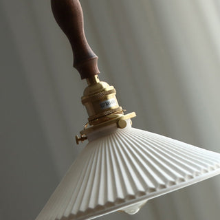 Pleated ceramic shade pendant lamp detail — retro ceiling fixture