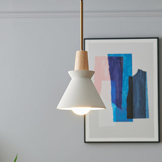 Suspension en Béton - Lampe Cône Moderne Blanche avec Longueur de Suspension Ajustable