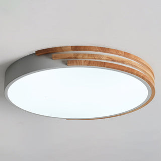 Round wood ceiling lamp, dimmable LED ambient light for living room