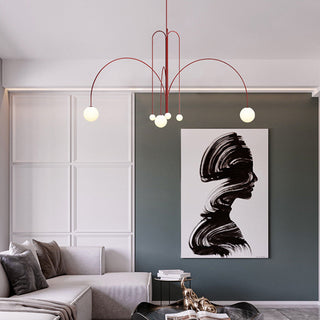 Red Art Deco pendant lamp detail — intricate medieval metal fixture