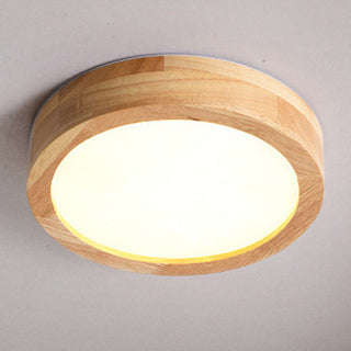 Wood flush mount ceiling light, contemporary round LED sleek