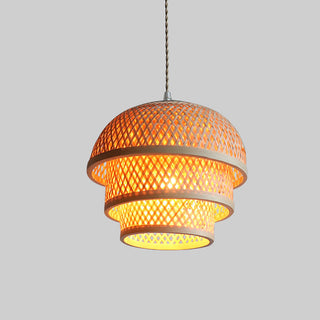 Bamboo island pendant top view — natural basket kitchen lamp