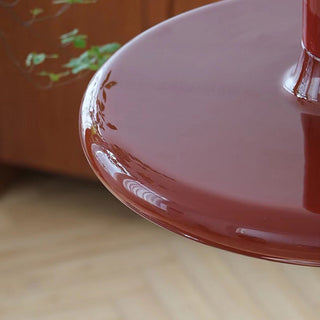 Red metal pendant from above — saucer style dining ceiling fixture