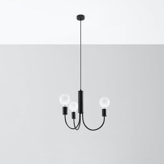 Lustre noir minimaliste – Suspension contemporaine à 3 ampoules pour salle à manger