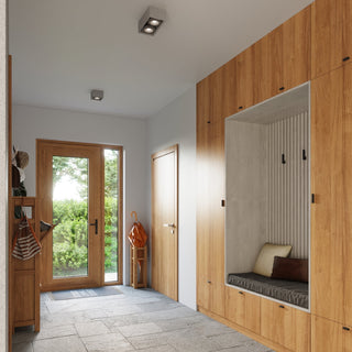 Plafonnier en béton gris – Luminaire industriel compact et minimaliste pour plafonds bas