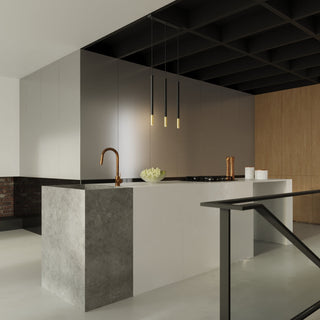 Suspension tube moderne noire et or – Luminaire suspendu pour îlot de cuisine