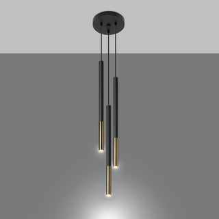 Pendentif Luminaire Noir et Or – Lustre Moderne à 3 Lumières | Luminaire Sculptural