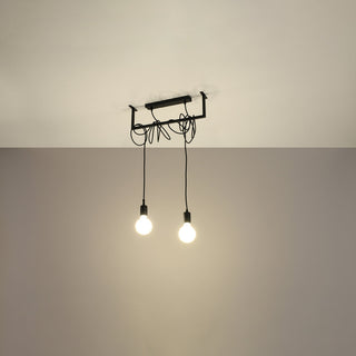 Lustre noir minimaliste – Suspension moderne à 2 lumières pour salon élégant