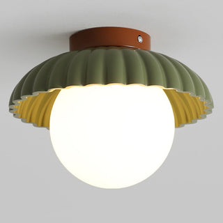 French creamy glass ceiling light – stained iron E27 installed