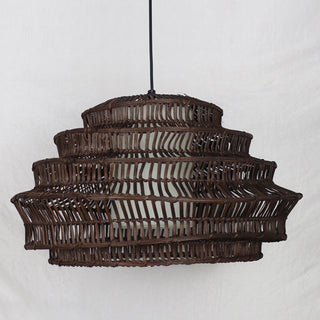 Rattan cage pendant from below — modern living room light
