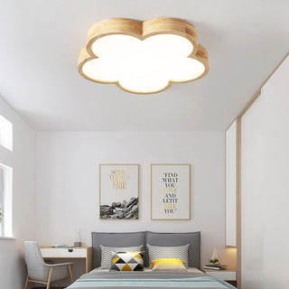 Flower shaped ceiling light LED – wooden flush mount bedroom