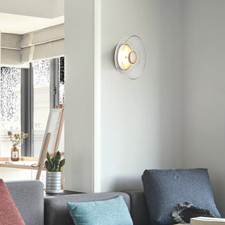 Modern Glass Wall Sconce – Clear Round LED Wall Light With Iron Frame